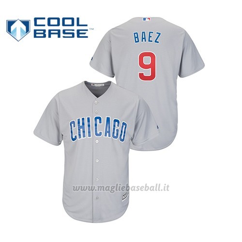Maglia Baseball Hombre Chicago Cubs 9 Javier Baez Cool Base Majestic Segunda Grigio